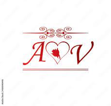AV love initial with red heart and rose Stock Vector | Adobe Stock