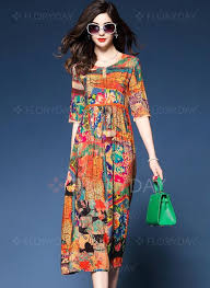 Dresses 40 99 Polyester Floral Half Sleeve Mid Calf Casual Dresses 1955148384 Half Sleeve Dresses Casual Dresses Maxi Shift Dress
