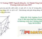 THPT Nguyễn Khuyến: Cho hình lăng trụ tam giác đều ABC.A1B1C1 có cạnh AB=6.  Gọi M là trung điểm AA1.