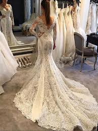 Scopri la collezione sposa pronovias. Abito Da Sposa In Pizzo Naturale Sirena Coda A Strascico Corto V Scollo Buyabiti It