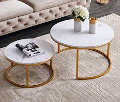 Well, to be honest, it's any season's look. Round Coffee Table Set Of 2 Dining Table Nesting Side End Coffee Tables For Living Room Golden Color Frame With Marble Wood Top 32 Pricepulse