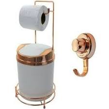 Kit Lixeira Basculante Suporte Gancho Rose Gold Lixeira Basculante Toalete Basculante