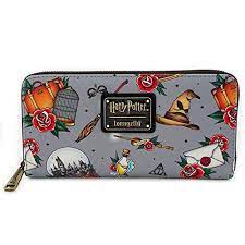 Loungefly X Harry Potter Tattoo Allover Print Wallet Multicolored One Size Printed Wallets Zip Around Wallet Harry Potter Wallet