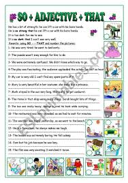 So Adjective That Worksheet Adjectives Grammar Worksheets Linking Words