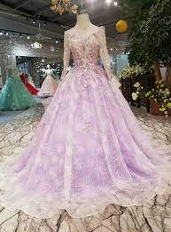 Light Purple Tulle Sequins Long Sleeve With Appliques Wedding Dress Applique Wedding Dress Dresses Purple Wedding Dress