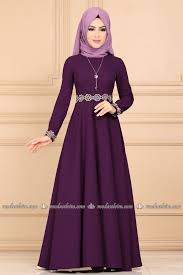 Modaselvim Elbise Gupuru Incili Kolyeli Elbise Pl895 Mor Fashion Hijab
