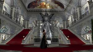 Modern marble stairs with chrome and metal bannisters. Wallpaper Painting White Black 3d Building Red Angel Cgi Evening Computer Sculpture Statue Hair World Staircase Church Marble Stairs Carpet Cathedral Metropolis Chapel Monument Virtual Ballroom Estate Art Beautiful Grand