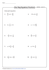 You are free to copy this worksheet to any number of students for their mathematics work. One Step Equation Addition And Subtraction