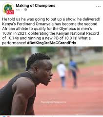 Previous article kenya's omanyala, otieno qualify for tokyo olympics 100m event. Dba Africa On Twitter Ferdiomanyala Did The Thing New Pb 10 01 Kot 100m