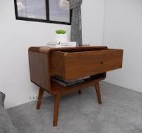 Custom-Made | Teak Wood Side Table with Drawer & Shelf