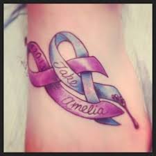 I think we can determine that whoever got this tattoo lost somebody to cancer. 19 Ideas Tattoo Ideas For Moms In Memory Of Purple Ribbon Cancer Ribbon Tattoos Ribbon Tattoos Cancer Awareness Tattoo