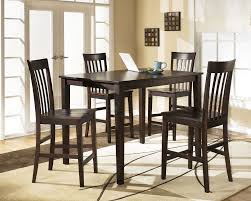 Sku P D258 223 Casual Pub Table Set Dark Brown Wood Rectangular Pub Table And 4 Wood Pub Chair Dinette Sets Counter Height Dining Room Tables Dining Room Sets