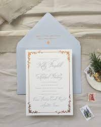 Dusty Blue Letterpress And Copper Foil Wedding Invitations Foil Wedding Invitations Gold Wedding Invitations Blue Wedding Invitations