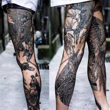 Black And Grey Leg Tattoos For Men Insane Leg Sleeve Tattoo By Mxm Leg Sleeve Tattoo Leg Tattoos Leg Tattoo Men