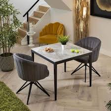Grey Ceramic Table Swivel Dining Chairs