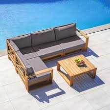 Loungegarnitur Kerry Aus Akazienholz Dunkelgrau Akaziefarben Modern Holz Textil Modern Living Lounge Garnitur Outdoor Dekorationen Diy Sofa