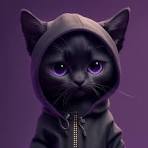 Cute Black AI Cat with Purple Eyes