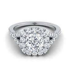 14k white gold cushion cut diamond engagement ring. 14k White Gold Cushion Diamond Simple Prong Halo Split Shank Engagement Ring 1 2ctw