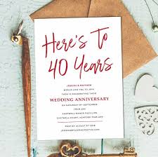 40th Wedding Anniversary Invitation Cheers To 40 Years 40th Wedding Anniversary Gifts 50th Anniversary Invitations Wedding Anniversary Message