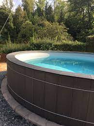 Poolumrandung mit einem kunstrasen der kunstrasen eignet sich auch hervorragend für die umrandung. Poolumrandung Wpc Auf Conzero Gartenpools Garten Pool Selber Bauen Pool Im Garten