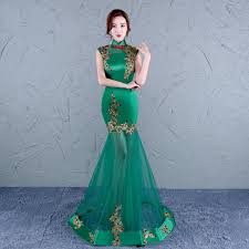 Embroidery Qipao Cheongsam Shanghai Traditional Chinese Wedding Dragon Wedding Dress Modern Qipao Dress Green Dresses Traditional Chinese Wedding Modern Dress