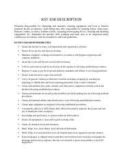 Kst Job Description Docx Kst Job Description Primarily Responsible For Operating And Maintain Cleaning Equipment And Tools At Kitchen Premises Also At Course Hero