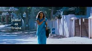 Trisha in half saree side view, trisha in pink transparent saree with straps blouse, trisha traditional look. Vinnaithaandi Varuvaayaa 2010 Imdb