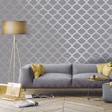Glistening Geo Trellis Wallpaper Grey Rose Gold Gold Living Room Geometric Wallpaper Living Room Gold Wallpaper Living Room