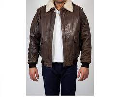 Mens Brown Genuine Sheepskin Leather Faux Fur Shearling Etsy Pilot Leather Jacket Fur Leather Jacket Aviator Leather Jacket