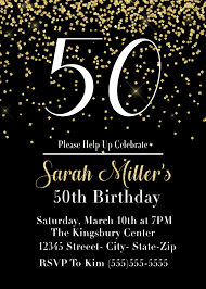 Turning 50 50th Birthday Party Ideas For Women Printable 50th Birthday Party Invitation In Black And Gold Vcdiy Decor And More 50th Birthday Party Invitations 50th Birthday Invitations 50th Birthday Themes