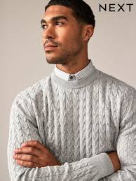 Sale Grey Cable Long Sleeve Crew Neck Jumpers