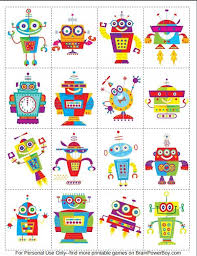 Juegos para las vacaciones de verano. Juegos De Memoria Para Ninos 5 Ideas Para Imprimir Pequeocio Juegos De Memoria Robots Ninos Juegos Para Cumpleanos