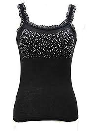 Black And White Tank Top Women S Womens White Or Black Tank Top With Lace Edge And Crystals One Size Fits Most Wash In Cold Water With Images Ladies Tops Fashion White Tank Top Women Tank Tops