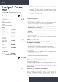Utilizing training in business management to promote knowledge and skills. Management Consultant Resume Example Template Modern Resume Design Resume Examples Job Resume Examples