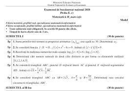Subiecte bac matematica pentru examenul de bacalaureat. Bac 2020 Modele De Subiecte Pentru Bacalaureat Au Fost Publicate De Ministerul EducaÈ›iei DescarcÄƒ Modele De Teste De MatematicÄƒ RomanÄƒ Istorie Edupedu Ro