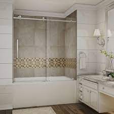 The sapphire features thick tempered glass, convenient dual towel bars and sleek rollers for smooth gliding action. Aston Moselle 60 In X 60 In Completely Frameless Sliding Tub Door In Stainless Steel With Clear Glass Tdr976 Ss 60 10 The Home Depot