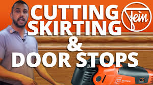 Using a dead blow hammer, carefully tap on the block to close the gap between the two pieces of laminate flooring. How To Cut Skirting And Door Stops Fein And Toolstop Youtube