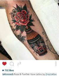 Traditional Rose And Panther Vase Tattoo By Njctattoo Traditional Tattoo Vase Tattoo Tattoos