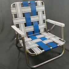 Vtg Aluminum Webbed Folding Chair Low Beach Camping Lawn Seat White Blue Retro Sunbeam Retro Folding Rocking Chair Patio Chair Cushions Backyard Chairs