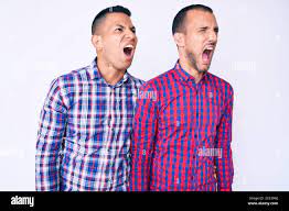 Young gay couple of two men wearing casual clothes angry and mad screaming  frustrated and furious, shouting with anger. rage and aggressive concept  Stock Photo - Alamy