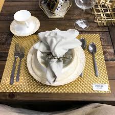 Keep your place settings neat and tidy by wrapping your napkin and menu card together with twine or string. Dinner Setting With Placemat Dinner Plate Salad Plate Bowl Napkin And Silverware Plates And Bowls Plates Table Centerpieces