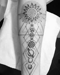40 Facinating Solar System Tattoo Designs Their Main Origin And Symbolism Check More At Http Tattoo Journ Solar System Tattoo Sleeve Tattoos Planet Tattoos