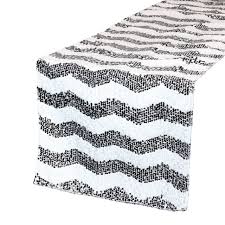 A table runner is the perfect way to add a touch of flair without covering up your entire table. Wedding Table Runner White And Black 14 X 108 Inch Table Runner Glitz Sequin Chevron Kitchen Dining Linens Vadel Com