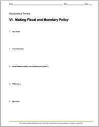 Black And White Test Print Pdf Fiscal And Monetary Policy Terms Vocabulary Terms Worksheet Is Free To Print Pdf File Monetary Policy Fiscal Policies