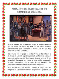 En colombia, grito de independencia de pamplona. Resena Historica Del 20 De Julio De 1810