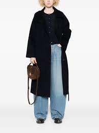 THE DYNAMIS STUDIO Belted Wool Coat | Blue | FARFETCH - Product from Farfetch