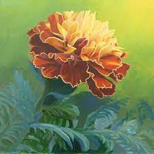 This Is Painted Marigold A 16 X 16 Acrylic On Art Board That Is The Latest Entry Into The Art Squa Botanical Painting Watercolor Flowers Floral Painting