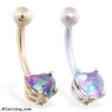 14k gold belly ring with mystic topaz