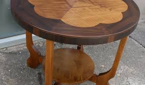 Title vintage art deco centre or coffee table blonde birdseye birch tops with ebonized columns 1950 description vintage art deco centre or coffee table in gorgeous blonde birdseye birch tops with reeded carved ebonized column and drum shaped oak plinth. Art Deco Side Table 4 Clarelle Furniture Restoration