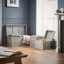 Wicker benches are fashioned out a woven natural material like water hyacinth, rattan poles, or cane. Set Of 3 Woven Wicker Storage Trunks Chest End Of The Bed Storage Ottoman Bench Multi